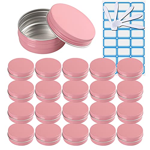 ZEOABSY 50 Stück Leere 10 ml Rund Rosa Aluminium Schraubdose Cremedose Alu-Tiegel Dosen mit Schraub-Deckel 5ml Aludose Blechdosen für Kosmetik Kerze Salben mit 5X Löffel 2X Etikette von ZEOABSY