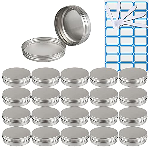 ZEOABSY 50 Stück Leere 100 ml Rund Silber Aluminium Tins mit Schraub-Deckel Schraubdose Cremedose Alu-Tiegel Dosen Aludose Blechdosen für Kosmetik Kerze Salben 5X Spatel, 2X Etikette von ZEOABSY