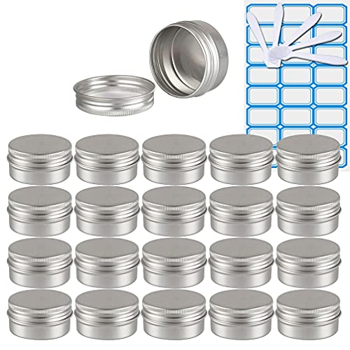 ZEOABSY 50 Stück Leere 30 ml Rund Silber Aluminium Tins mit Schraub-Deckel Schraubdose Cremedose Alu-Tiegel Dosen Aludose Blechdosen für Kosmetik Kerze Salben 5X Spatel, 2X Etikette von ZEOABSY