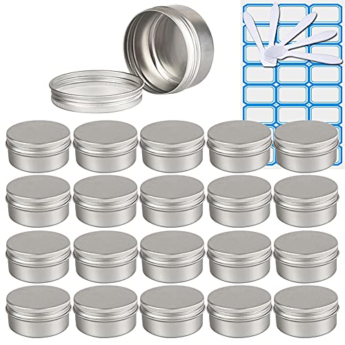 ZEOABSY 50 Stück Leere 80 ml Rund Silber Aluminium Tins mit Schraub-Deckel Schraubdose Cremedose Alu-Tiegel Dosen Aludose Blechdosen für Kosmetik Kerze Salben 5X Spatel, 2X Etikette von ZEOABSY