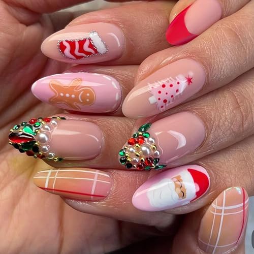 24 Stück French Tip Press on Nails Mandelform Acryl Nägel Santa Stick On Christmas Full Covers False 24 Stück French Tip Press on Nails Mandelform Acryl Nägel Santa Stick On Christmas Full Covers False von ZEPFJHE