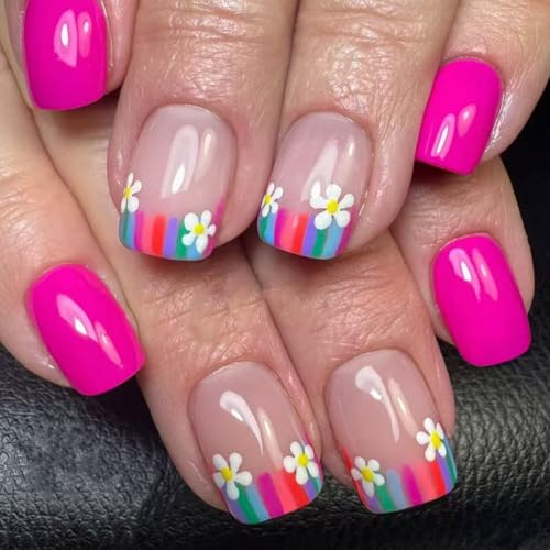 24 quadratische Nägel zum Aufdrücken, glänzende Designs, französische Kunstnägel, Acryl, künstliche Kleber, für Frauen, Pressnagel, Sarg, Mandel, französische Spitze von ZEPFJHE