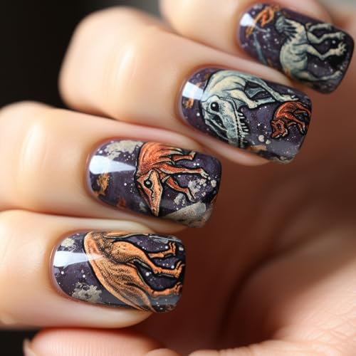 24pcs Press Auf Nägeln Für Frauen Schimmernd Dinosaurier Vollbezüge Bleiben Für Independence Day Feierlichkeiten Mode Nagel Accessoires von ZEPFJHE