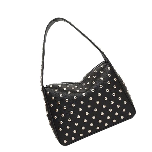 90er Jahre Retro Umhängetasche mit Nieten Designs PU Leder Kleine Handtasche für Mode Frauen Punk Styles Unterarm Geldbörse PU Leder Handtasche, Schwarz , One Size von ZEPFJHE