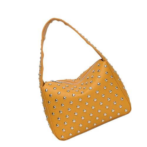 90er Jahre Retro Umhängetasche mit Nieten Designs PU Leder Kleine Handtasche für Mode Frauen Punk Styles Unterarm Geldbörse PU Leder Handtasche, gelb, One Size von ZEPFJHE
