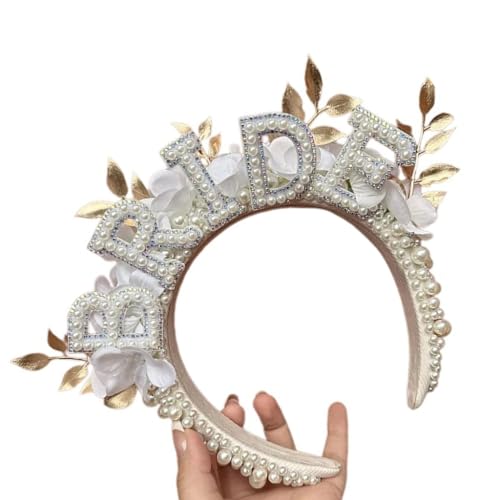 Bachelorettes Party Braut Stirnband Hochzeitskleid Kopfstück Künstliche Perlenbrief Braut Haarband Weibliche Haare Dekore von ZEPFJHE