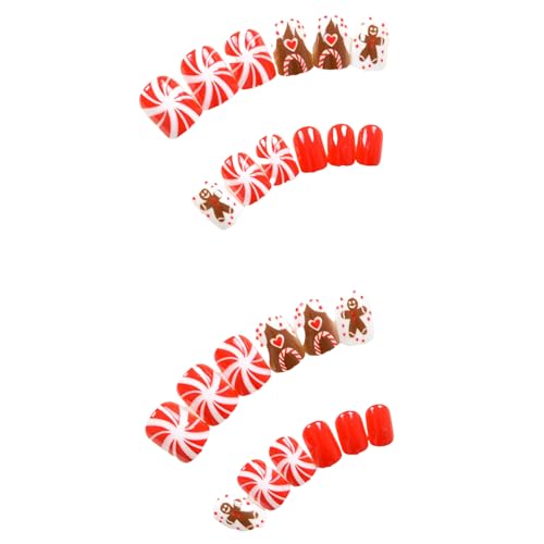 Cartoon-Lebkuchenmann, künstliche Nägel, Schokoladenhaus-Design, volle Abdeckung, zum Aufkleben, Weihnachten, zum Aufdrücken für Frauen, Mädchen, Schokoladenhaus, künstliche Nägel, kurze Presse von ZEPFJHE