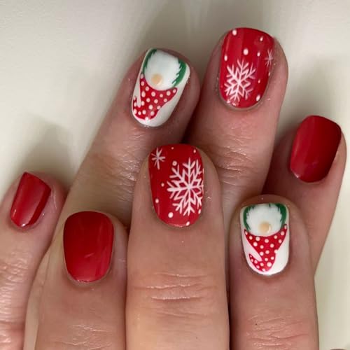 Cartoon Santa Full Covers Stick On Nails Artificial Nails Snowflake False Square Press On For Women Short Square False Nail Santa Full Cover Stick Christmas Press von ZEPFJHE