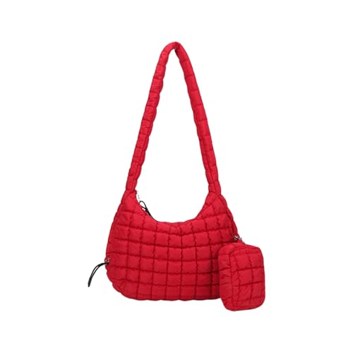 Damen Puffer Schultertasche Gesteppt Gepolstert Große Kapazität Leichte Crossbody Handtasche mit kleinen Reißverschlüssen Make-up Geldbörse Gesteppte Make-up-Tasche, rot, One Size von ZEPFJHE