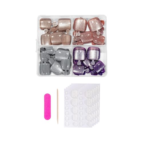 Drücken Sie auf Zehennägel, glänzend, Kunstkleber auf Katzenaugen, Acryl, zum Aufkleben mit Design, zum Aufdrücken der Zehennägel für Frauen von ZEPFJHE