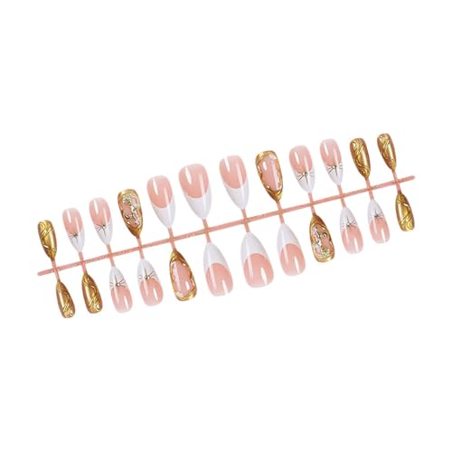 Elegante künstliche Nägel mit französischer Spitze, Mandel, zum Aufdrücken, einfach anzubringen und zu entfernen, für Frauen, 24 Stück Elegante künstliche Nägel mit französischer Spitze, Mandel, zum Aufdrücken, einfach anzubringen und zu entfernen, für Frauen, 24 Stück von ZEPFJHE