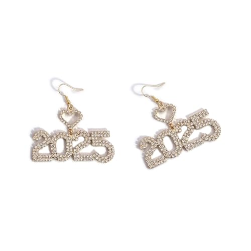 Funkelnde 2025 Zahlen-Herz-Ohrringe mit schimmernden Strasssteinen für einen Hauch von Eleganz und Stilen, Modeschmuck, Einheitsgröße, Wie beschrieben, Wie beschrieben von ZEPFJHE