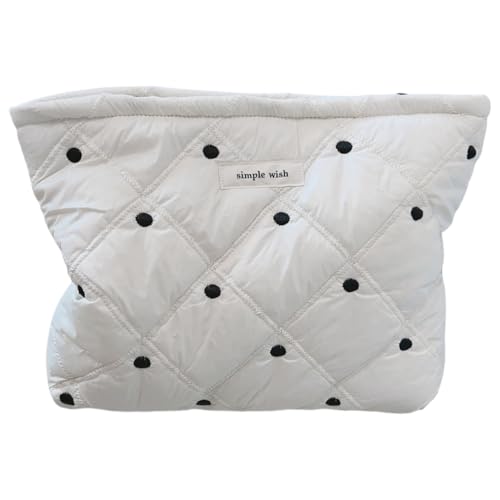 Gesteppte Make-up-Tasche für Damen, große Kapazität, Baumwolle, Kosmetiktasche, organisiert, tragbar, für Reisen und Outdoor, Schwarze Punkte von ZEPFJHE