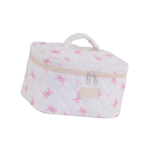 Gesteppte Make-up-Tasche mit schönem Schleifen-Design, geräumiger Reise-Kosmetik-Organizer für Damen und Damen, gesteppte Kosmetiktasche, B, Einheitsgröße von ZEPFJHE