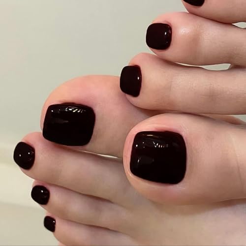 Glänzende französische Spitzen, künstliche Zehennägel mit Designs, quadratisch, zum Aufdrücken auf Zehennägel, für Damen, volle Abdeckung, französische Spitzen, künstliche Zehennägel mit Design von ZEPFJHE