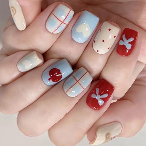 Künstliche Fingernägel, kurz, quadratisch, zum Aufkleben, für Damen und Mädchen, Design von ZEPFJHE