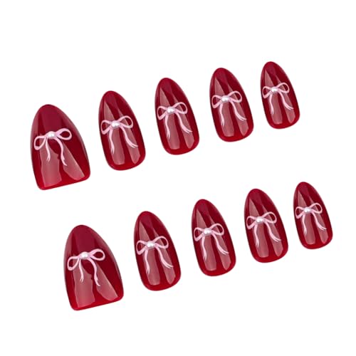 Künstliche Nägel zum Aufdrücken, Mandelkleber, französisches Design, künstliche Geschenke für Frauen und Mädchen, 24 Stück von ZEPFJHE