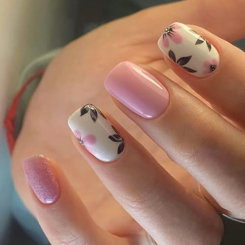 Künstliche Nägel zum Aufdrücken auf künstliche Nägel mit Blumen-Designs, französische Spitzen, künstliche Acrylkleber, Nägel für Frauen, transparent, 24 Stück Künstliche Nägel zum Aufdrücken auf künstliche Nägel mit Blumen-Designs, französische Spitzen, künstliche Acrylkleber, Nägel für Frauen, transparent, 24 Stück von ZEPFJHE