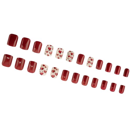 Künstliche Nägel zum Aufdrücken von Katzenaugen, Rötungen, künstliche Acrylnägel zum Aufkleben, für Frauen und Mädchen, Valentinstag, 24 Stück von ZEPFJHE