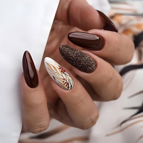 Mandel-Nägel zum Aufdrücken, glänzend, zum Aufkleben, in 12 Größen, 24 Stück, französische Spitzen für Heimwerker, Kunstdekorationen, Acrylkleber, Nägel für Frauen, transparent von ZEPFJHE