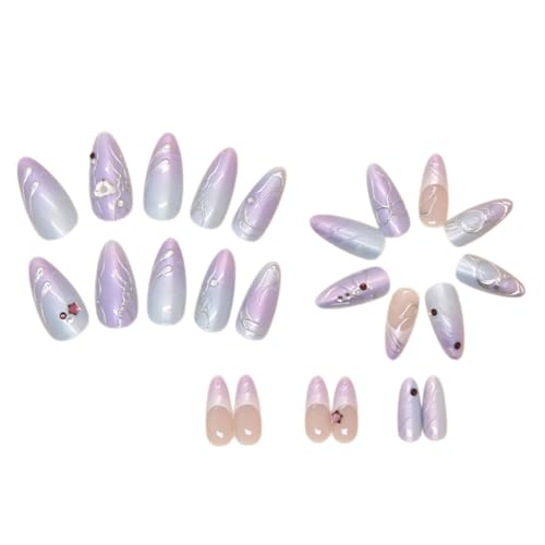 Mandel-Nägel zum Aufdrücken, künstliche Nägel, Auroras, zum Aufkleben auf Strass, Acryl, 24 Stück, für Frauen und Mädchen, Acrylkleber, Nagel für Frauen, transparent von ZEPFJHE