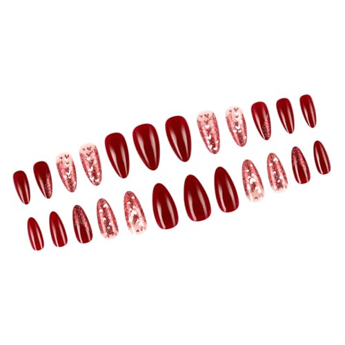 Nägel zum Aufdrücken, Mandelkleber, französische künstliche Designs, künstliche Geschenke für Frauen und Mädchen, Valentinstag, 24 Stück von ZEPFJHE