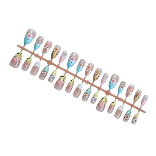 Press on Nails Kunstnägel, kurze Mandel, französische Vollabdeckung, Acryl, künstliche Blumen, Design für Frauen und Mädchen, Design von ZEPFJHE