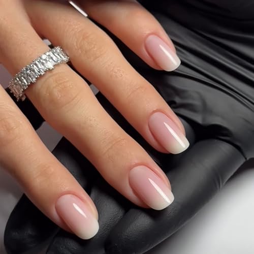 Quadratische Kunstnägel, kurze Nägel, Dekoration, französische Spitze, zum Aufdrücken, glänzend, für Damen, quadratisch, 24 Stück Quadratische Kunstnägel, kurze Nägel, Dekoration, französische Spitze, zum Aufdrücken, glänzend, für Damen, quadratisch, 24 Stück von ZEPFJHE