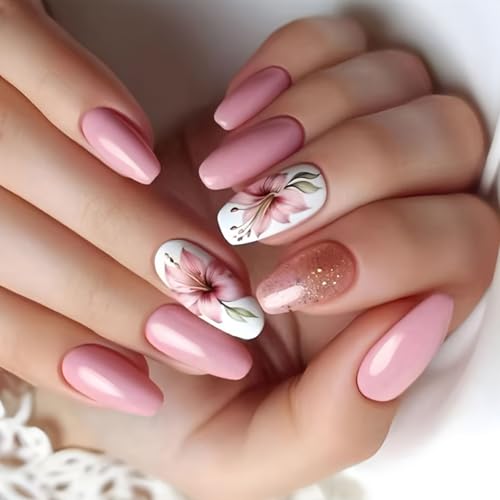 Quadratische Kunstnägel, zum Aufdrücken, künstliche Strasssteine, künstliche Klebstoffe, französische Spitzen, Acrylkleber, Nägel für Frauen, transparent, 24 Stück von ZEPFJHE