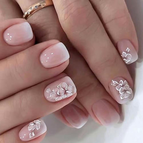 Quadratische Nägel zum Aufdrücken, Blume, künstliche Nägel, zum Aufkleben auf künstliches Acryl, 24 Stück, für Damen und Mädchen, Acrylkleber für Damen, transparent von ZEPFJHE