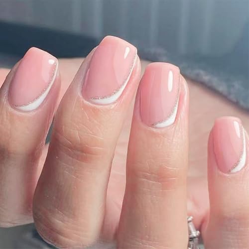 Quadratische Nägel zum Aufdrücken, künstliche Glitzer, Kunstacryl, 24 Stück, für Frauen und Mädchen, Acrylkleber auf Nägel für Frauen, transparent von ZEPFJHE