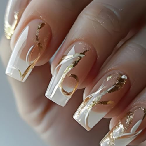 Quadratische Nägel zum Aufdrücken, künstliche Nägel, Pailletten, zum Aufkleben auf künstliches Acryl, 24 Stück, für Frauen und Mädchen, Acrylkleber für Damen, transparent von ZEPFJHE