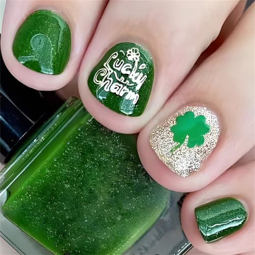 Quadratische künstliche Nägel, Patrick's Day, zum Aufdrücken, künstliche Fingernägel, zum Aufkleben, französische Spitzen, Acrylkleber, Nagel für Frauen, transparent von ZEPFJHE