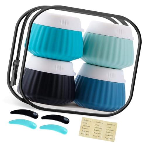 Reisebehälter für Toilettenartikel, Reiseflaschen mit transparenter Tasche, auslaufsichere Silikon-Gläser für kosmetische Handcreme, auslaufsichere Essentials mit Deckel von ZEPFJHE