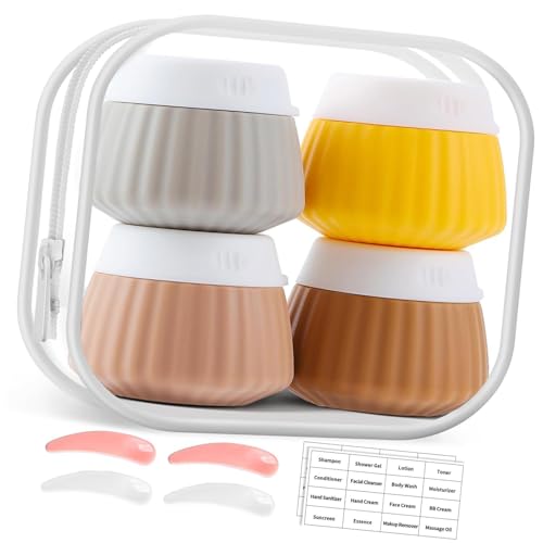 Reisebehälter für Toilettenartikel, Reiseflaschen mit transparenter Tasche, auslaufsichere Silikon-Gläser für kosmetische Handcreme, auslaufsichere Essentials mit Deckel Reisebehälter für Toilettenartikel, Reiseflaschen mit transparenter Tasche, auslaufsichere Silikon-Gläser für kosmetische Handcreme, auslaufsichere Essentials mit Deckel von ZEPFJHE
