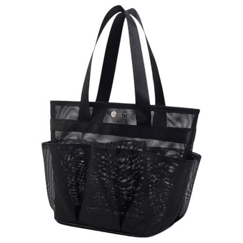 Tragbare Netz-Duschtasche mit Knopfverschluss für Studentenwohnheim, Fitnessstudio, Reisen, mehrere Taschen, Organizer, Handtasche, Schwarz von ZEPFJHE