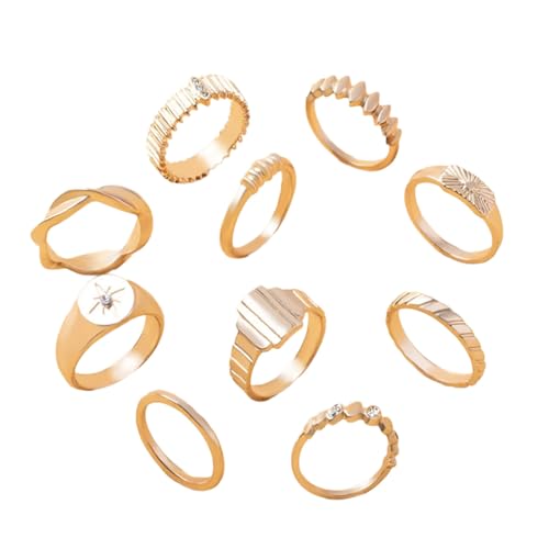 ZEPFJHE 10pcs Stilvolle Star Inspirierte Ringe Set Geometrischer Schmuck Für Modebegeisterte Alltag Tragen Fingerzubehör Date Night Schmuck von ZEPFJHE