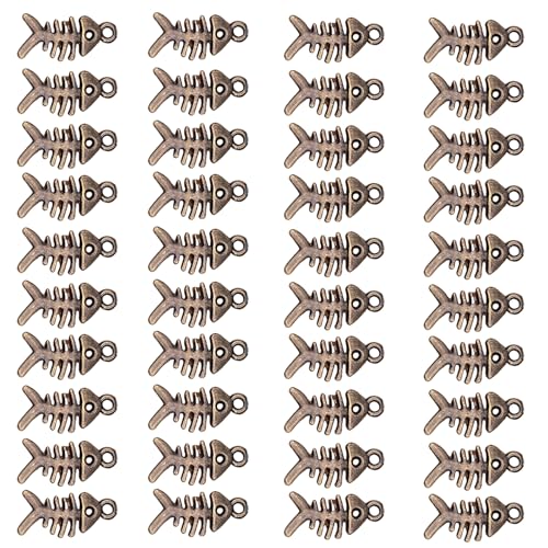 ZEPFJHE 40 Stück Fischgräten-Anhänger, Zubehör für Schmuck, Bastelbedarf, stabile Legierung, Fischgräten-Anhänger in Retro-Bronze-Finish, Schmuckteile, Einheitsgröße, Wie beschrieben, Wie beschrieben von ZEPFJHE