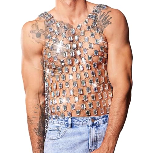 ZEPFJHE Ärmelloses Kristalltanks Top Acrylmännchen Männliche Weste Trendy Outdoor Bekleidungsparty Rave Clubwear Accessoires Nachhaltige Mode Männerweste von ZEPFJHE