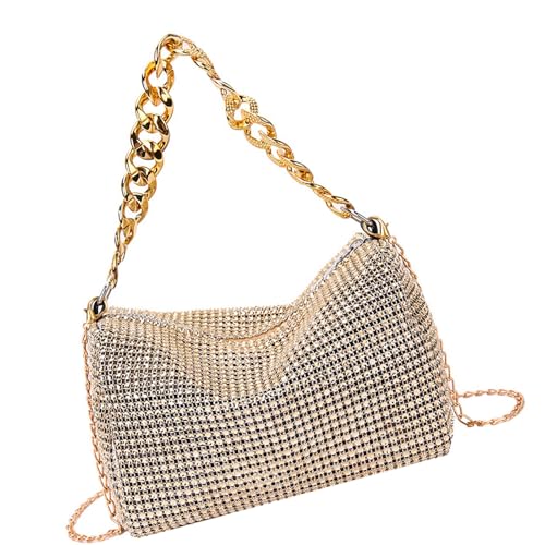 ZEPFJHE Abendtasche mit funkelnden Strasssteinen für Damen, Schultertasche, lässige Handtasche für Abschlussball und Bankette, anspruchsvolle Abendtasche, champagnerfarben, One Size von ZEPFJHE