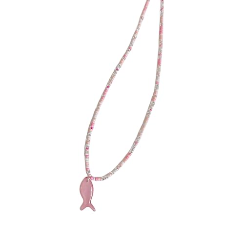 ZEPFJHE Antik-inspirierte Perlen-Halskette mit Muschelfisch-Anhänger, verstellbare Länge, Schlüsselbeinkette, handgefertigt, Partyschmuck, Einheitsgröße, Wie beschrieben, Wie beschrieben von ZEPFJHE