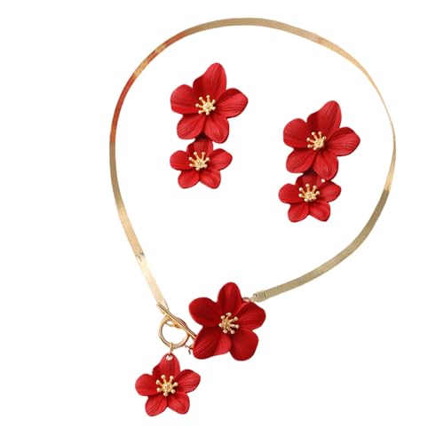 ZEPFJHE Blühendes Set aus Halskette und Ohrringen, stilvoller Strandurlaub, Schmuck, Legierung, modische Halskette, Ohrstecker, Zubehör für Sie, Urlaub, Schmuck unverzichtbar, Einheitsgröße, Wie von ZEPFJHE