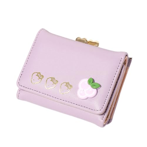 ZEPFJHE Cartoon Kleine Leder Geldbörse für Frauen und Mädchen Faltbare Geldbörsen Geldbörse mit mehreren Kartenfächern und Bargeldfach, violett von ZEPFJHE