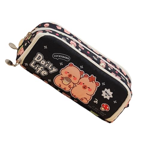 ZEPFJHE Cartoon Pencil Case Multi Kompartimente Leinwand Bleistift Organizer Beutel Kosmetische Aufbewahrungstasche Für Studentische Frauen Erwachsene Capybara School Supplies Schreibtisch Organizer von ZEPFJHE