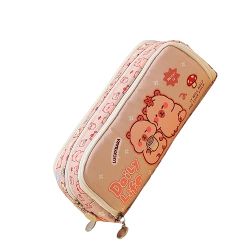 ZEPFJHE Cartoon Pencil Case Multi Kompartimente Leinwand Bleistift Organizer Beutel Kosmetische Aufbewahrungstasche Für Studentische Frauen Erwachsene Capybara School Supplies Schreibtisch Organizer von ZEPFJHE