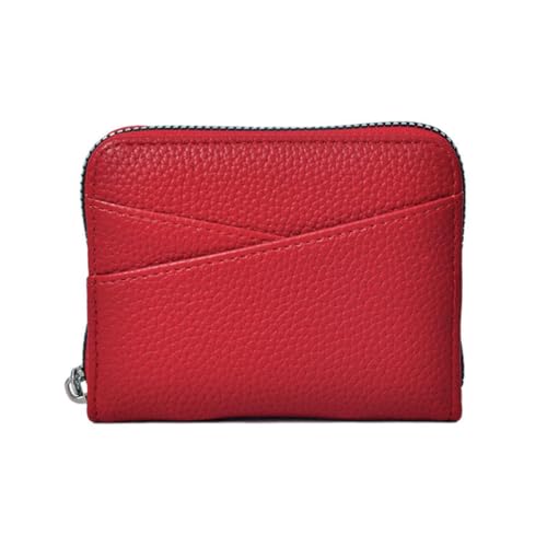 ZEPFJHE Damen Akkordeon-Designs, PU-Kartenhalter und Münzgeldbörse in einfarbiger Farbe mit reichlich Kartenfächern, Reißverschluss, Kartenetui, rot von ZEPFJHE
