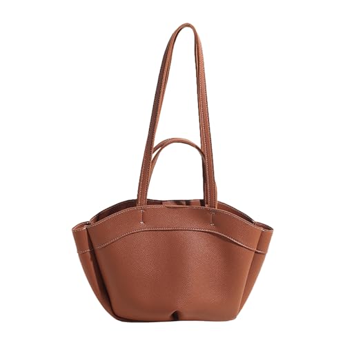 ZEPFJHE Damen Casual PU Leder Unterarmtasche Große Kapazität Schultertaschen Retro Handtasche für Tägliche Arbeit Büro und Reisen Verwendung Casual Bucket Bag, braun, One Size von ZEPFJHE