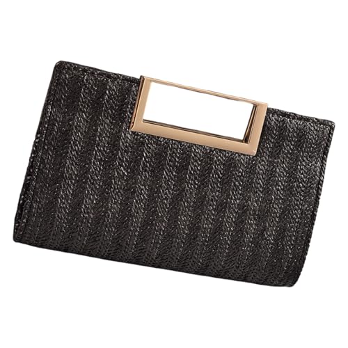 ZEPFJHE Damen-Hochzeitstasche, einfache Stroh-Clutches, Handtasche, passende Umhängetasche, elegante Abendkette, Crossbody, elegante Handtasche, schlichtes Bankett, Abendkette, Crossbody, Schwarz von ZEPFJHE