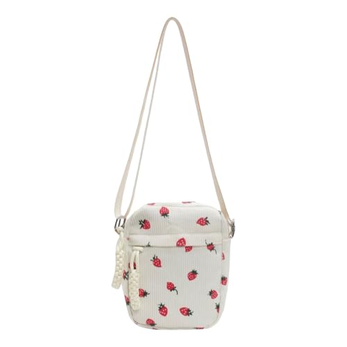 ZEPFJHE Damen Kleine Cord Umhängetasche Erdbeerdruck Crossbody Geldbörse Satchel mit verstellbarem Riemen für den täglichen Gebrauch Koreanische Handtaschen, erdbeere, One Size von ZEPFJHE