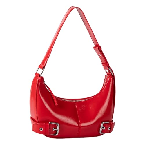 ZEPFJHE Damen PU Leder Umhängetasche Unterarm Geldbörse Schnallen Ornament Handtasche für Shopping und Dating mit großer Kapazität Damen Mode Tasche, rot, One Size von ZEPFJHE
